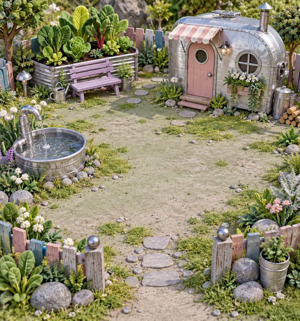 银色小屋前的院落